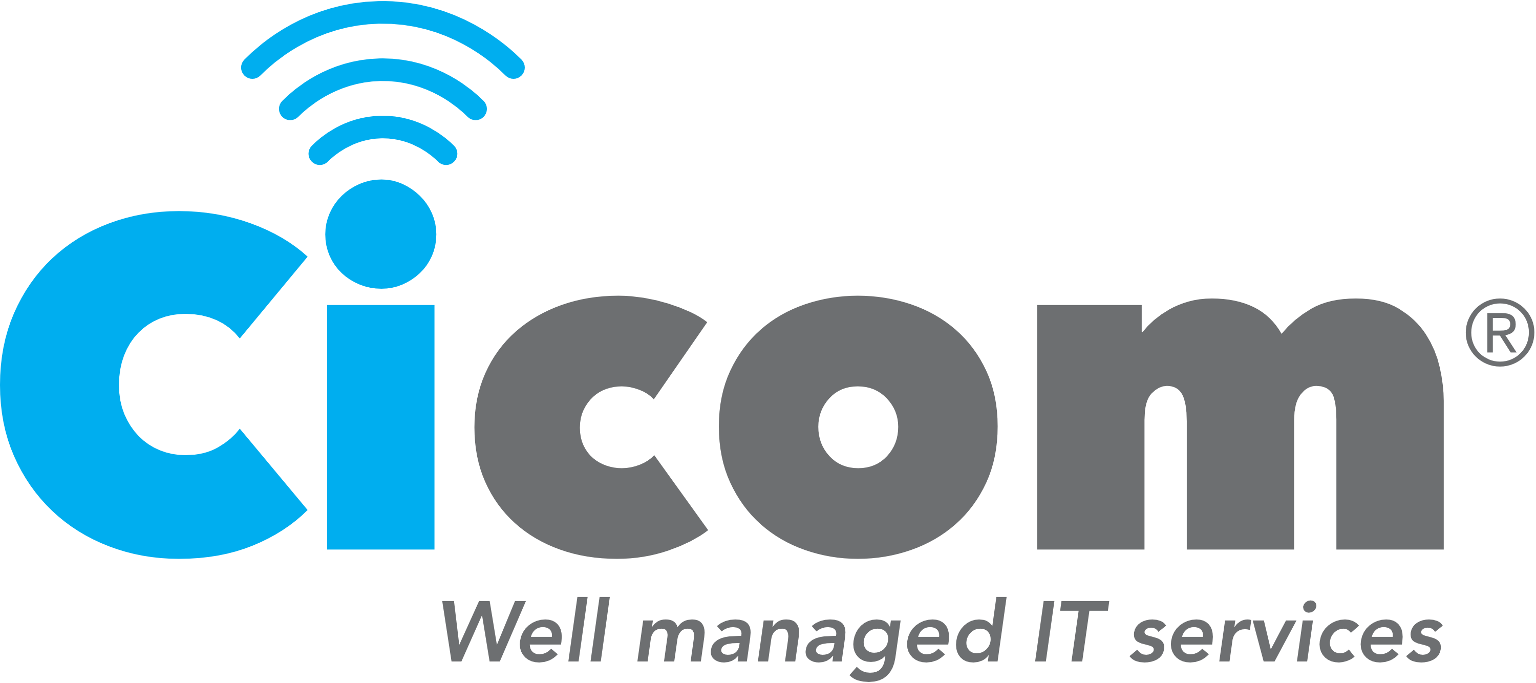 Cicom Logo CMYK with brand promise Well managed IT services Hi Res